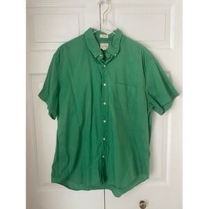 J Crew Men's L Classic Green Short Sleeve Slub Cotton Button Down Shirt Preppy